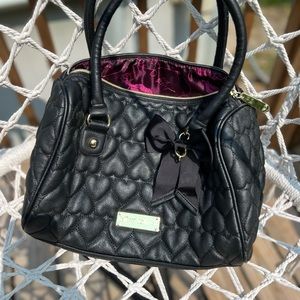 Betsey Johnson Heart Quilted Black Handbag Purse